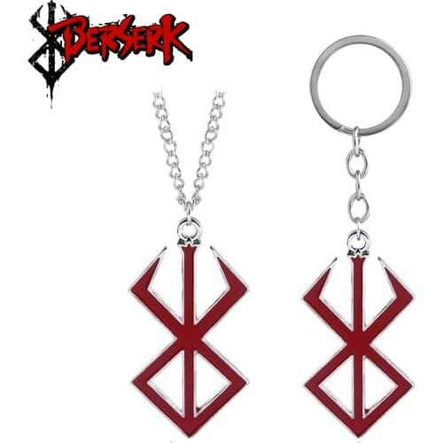 Berserk Logo Necklace Anime Jewelry Beruseruku Guts Behelit Red Enamel Pendants Men Bag Keychains Keyring