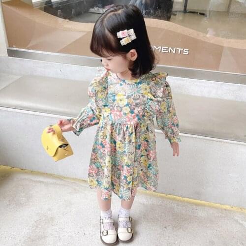 Dress For Girls Long Sleeve Dress For Girl Floral Pattern Dress Kids Spring Autumn Costumes For Girls