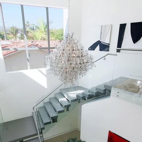 Postmodern crystal chandelier LED light luxury design living room dining room lamp villa hop layer round creative decorative