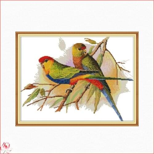 Joy Sunday Two Parrots Printed Cross Stitch Patterns Kits Canvas Embroidery Needlework Sets 11CT 14CT DIY Handmade Home Deco