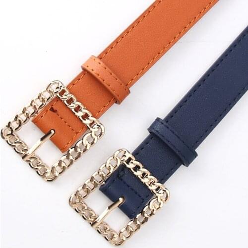 PU Leather Belt for Women Square Buckle Pin Buckle Jeans Black Belt Chic Luxury Brand Ladies Vintage Strap Female Waistband