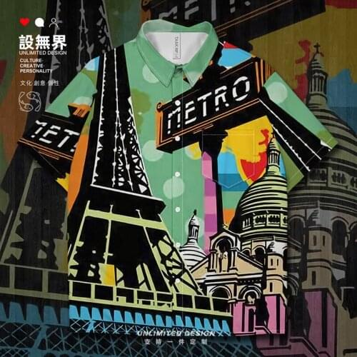 French architecture Paris Eiffel Tower Sacred Heart Cathedral Short-Sleeved shirt fashion Short Sleeve Blouses Clothes Summer