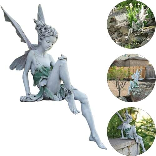 Garden Fairy Figurine Fountain Statue Anti-slip Fairies with Wing Ornament