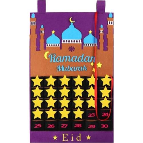 Felt Ramadan Eid Mubarak Kareem Wall Hanging Numbered Countdown Calendar Planner
