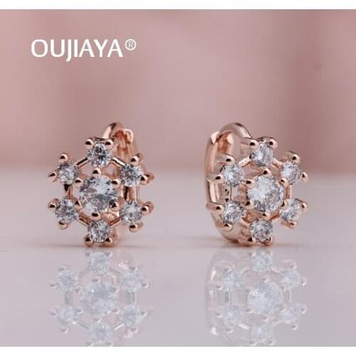 OUJIAYA New 585 Rose Gold Round Drop Earrings Jewelry white Flower Natural Zircon Dangle Earrings Wedding Party Fine Hot A228