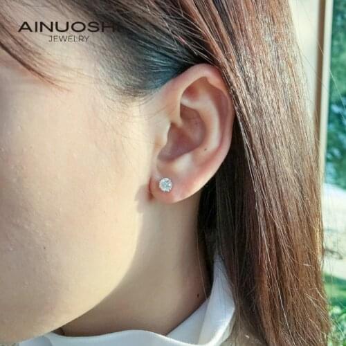 AINUOSHI Real 0.5/1 Carat D Color Moissanite Diamond Stud Earrings for Women S925 Sterling Silver Sparkling Moissanite Jewelery