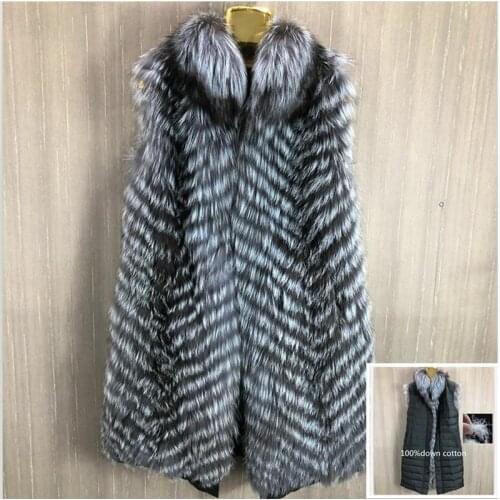2020 ladies silver fox vest real silver fox woven vest plus down cotton reverse two ways to wear raccoon woven vest warm winter