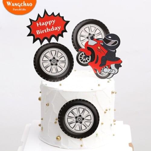 1 Set Fashion Cartoon Motorcycle Theme Happy Birthday Cake Topper Boy Kids Favors Party Supplies Cake Decoration Decorating