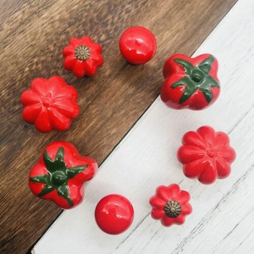 1pc Red Ceramic Door Knobs Pepper Chili Pumpkin Look Drawer Cupboard Locker Pulls Handles Wardrobe Cabinet Home Kitchen Hardware