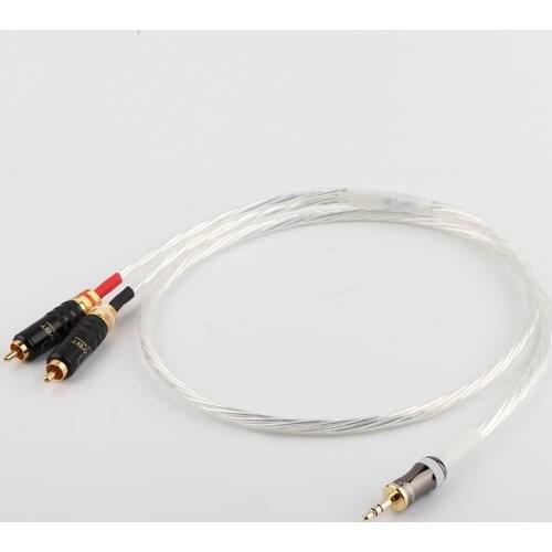 1 piece Hifi Audio Silver Plated RCA Cable 2RCA to 3.5mm Male Plug Audio Cable HiFi Stereo AUX Cable