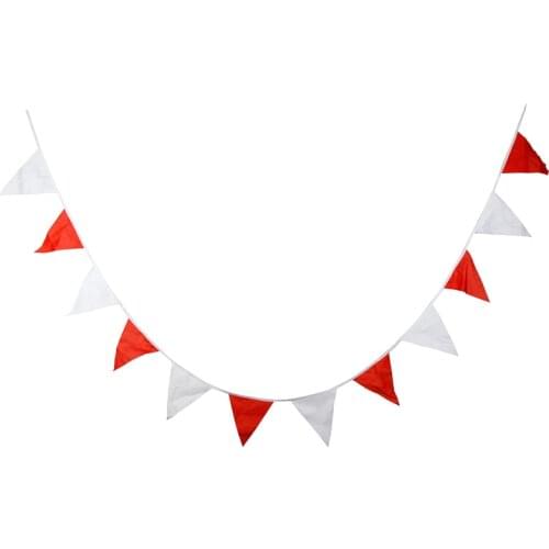 10m 36 Flags Red White Cotton Cloth Banner Pennant Garland Children Kids Baby Shower Birthday Bunting Wedding Party Decoration