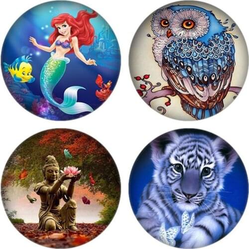10pcs Classic Animal And Woman Oil Painting Glass Buddha Painting Cabochon Beads DIY Jewelry Findings For Brooch Necklace YH002