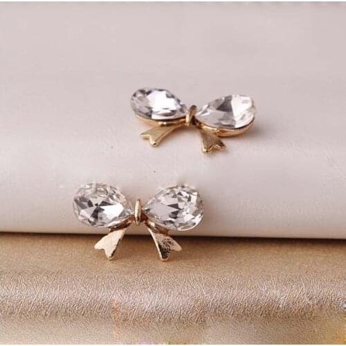 10pcs/lot 2.2cm*1.3cm bowknot rhinestone buttons hair embellishment diy accessories crafts