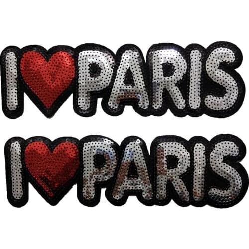 2ps I Love Paris Silver Gold Sequined Patches Letters Of Paris Sticker For Cloth Diy Appliqued