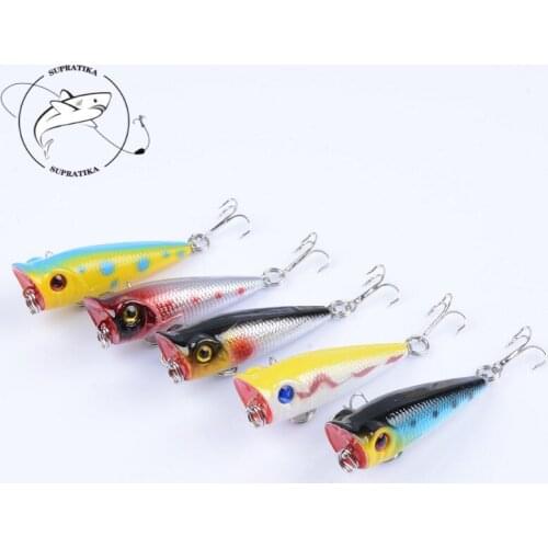 5Pcs/Lot TopWater Popper Sea Fishing Bait Lures with 2 Treble Hooks 5cm/4.9g Artificial Hard Isca Wobblers Outdoor Fishing Gear