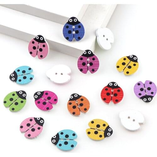 50PC 16x18mm Colorful Ladybug 2 Holes Decorative Buttons Lovely Cartoon Animals Wood Buttons Sewing Scrapbooking