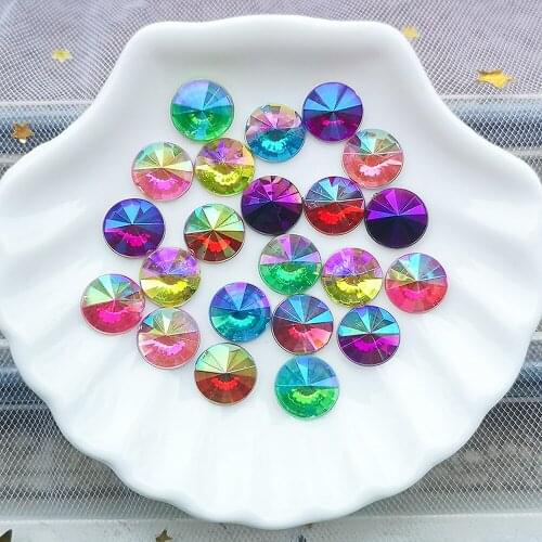 60pcs 10mm AB Crystal Rhinestone Applique Flat Back Acrylic Gems Round Crystal Stones Non Hotfix Strass for Clothes Crafts