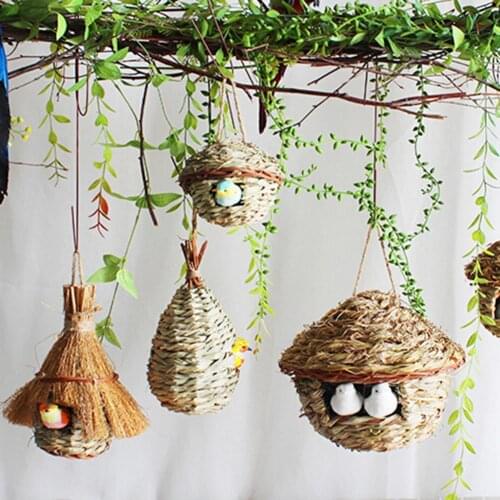 9 Styles Birds Nest Bird Cage Natural Grass Egg Cage Bird House Outdoor Decorative Weaved Hanging Parrot Nest Houses Pet Bedroom