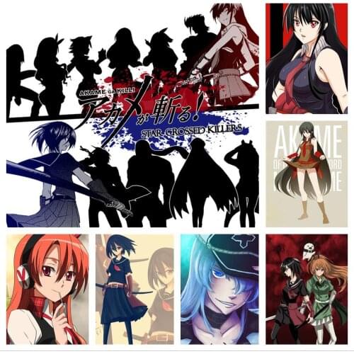 WTQ Anime Posters Akame Ga KILL! Night Raid Tatsumi Akame Mine Leone Sheele Bulat Canvas Painting Wall Art Picture Room Decor