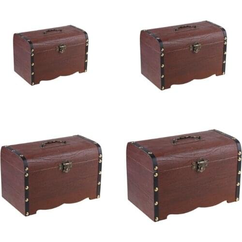 Retro Wooden Treasure Chest Money Bank with Lock Decorative Storage Box for Keepsakes, Money, Jewelry, Toy Treasures Dropship