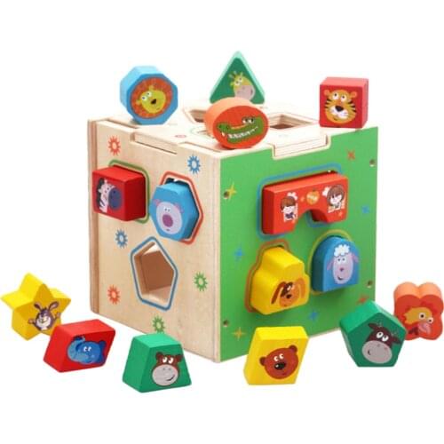 Baby Toddler Wooden Blocks Shape Sorter Toy Color Shape Recognition Toys