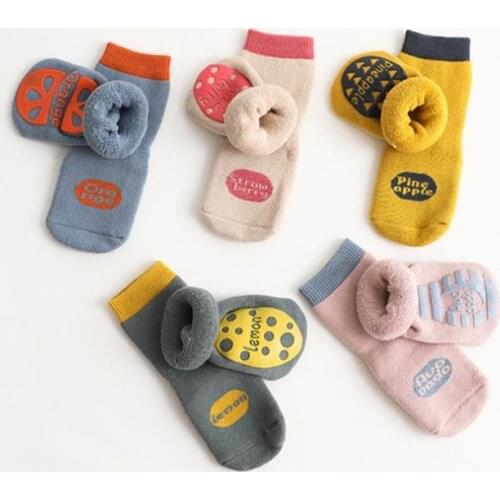 Infant Socks For Baby Warm Booties Sock With Rubber Soles For Toddler Newborn Baby Girl Boy Socks Kids Winter Sock Terry Sliper