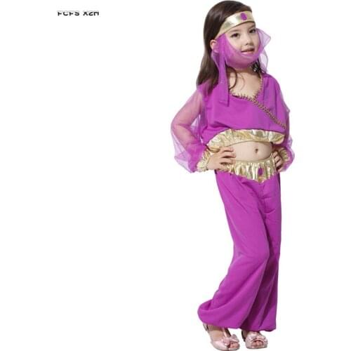 Purple Girls Belly Dancing Cosplay Kids Children Halloween Arab Princess Costume Carnival Purim Stage Show Role play party dress