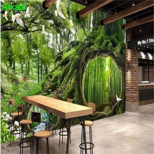 Custom Mural Photo 3d Child Room Tree Cave Magic Forest Pigeon Cafe Children Room Background Wall Paper Photography Background