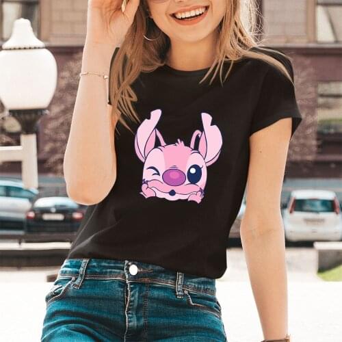 T-Shirts Female Disney Pattern Series Stitch T Shirts Kawaii Black White Tees Fashion Korean Style Summer New Products Tshirts
