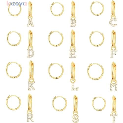LOZOYA 925 Sterling Silver Gold 26 Letters Drop Earring European Rock Alphabet Initial A M Pendiente Piercing Ohrringe Jewelry