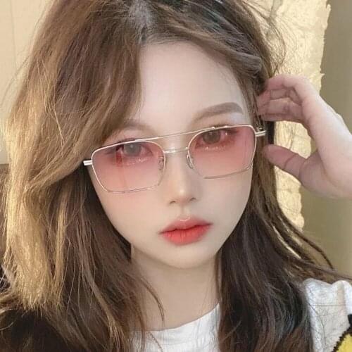 2021 Fashion Metal Small Frame Sunglasses For Women Men Personality Double Bridge Golden Frame Sun Glasses Female Retro UV400