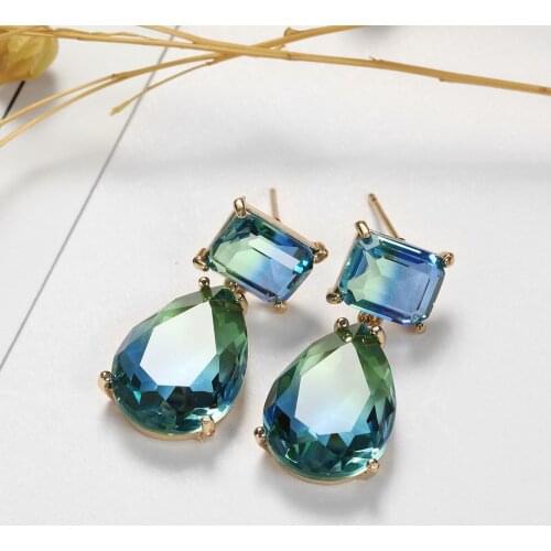 Trendy Female Crystal Geometric Drop Earrings Charm Gold Color Wedding Earrings Cute Blue Zircon Dangle Earrings For Women