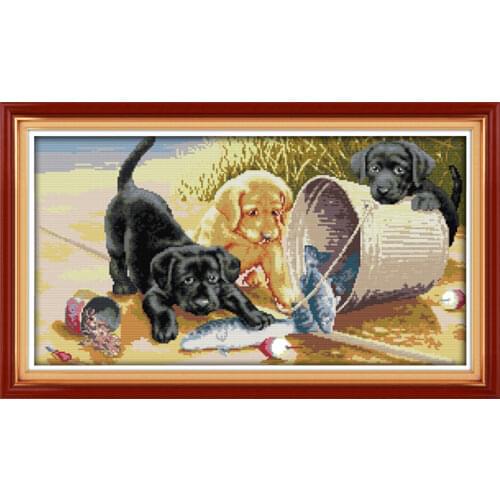 Three dogs 4 cross stitch kit aida 14ct 11ct count printed canvas stitches embroidery DIY handmade needlework