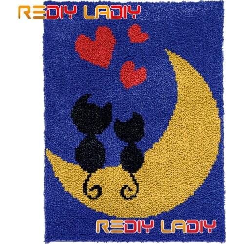 Latch Hook Rug Kits Moon Kittens Plush Wall Hanging DIY Carpet Rug Chunky Yarn Arts Cushion Crocheted Floor Mat Hobby & Crafts