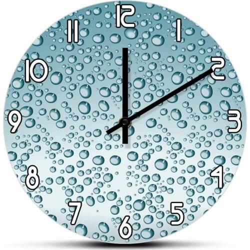Blue Color Water Drops Printed Wall Clock For Bedroom Modern Home Décor Wall Watch Abstract Nature Wall Art Silent Quartz Clock