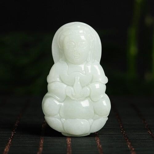Natural A goods pale green glutinous white jade Guanyin pendant burmese jade small Guanyin jade Pendant