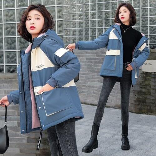 2021 New Winter Women Parkas Jackets Slim patchwork Hooded Thicken Warm Padded Coat Female Winter Outwear Jacket parkas