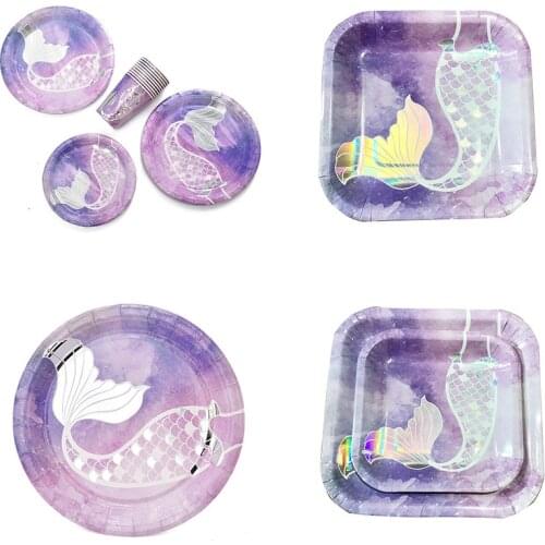 Mermaid Tail Disposable Tableware Creative Mermaid Plates Under The Sea Mermaid Cups Little Mermaid Girls 1st Birthday Party Dec