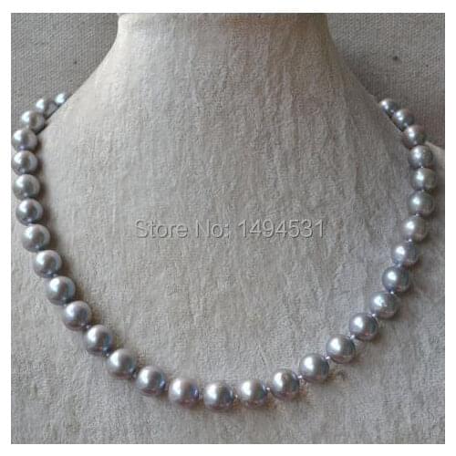 Wholesale Pearl Jewelry - 18 Inches Gray Color 9.5-10.5mm Genuine Freshwater Pearl Necklace Round Shape New Free Shipping