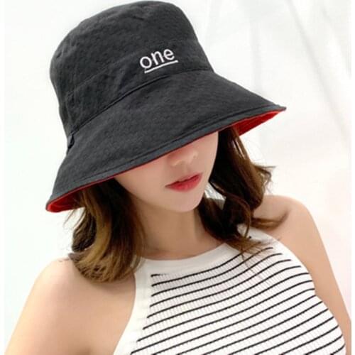 Cotton Double-sided Letter Embroidery Fisherman Hat for Women Outdoor Fishing Cap Casual Panama Bucket Cap Sunscreen Sun Cap