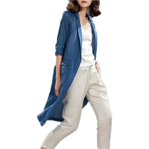 Blazer Jackets for Women 100% Linen Suit 2020 Spring Summer Work Wear Ladies Long Blazer Half Sleeve blazer feminina LX392