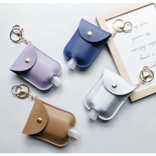 30ml Portable Squeeze Bottle Empty Leakproof Plastic Travel Bottle for Hand Sanitizer with Leather Keychain Holder Clips