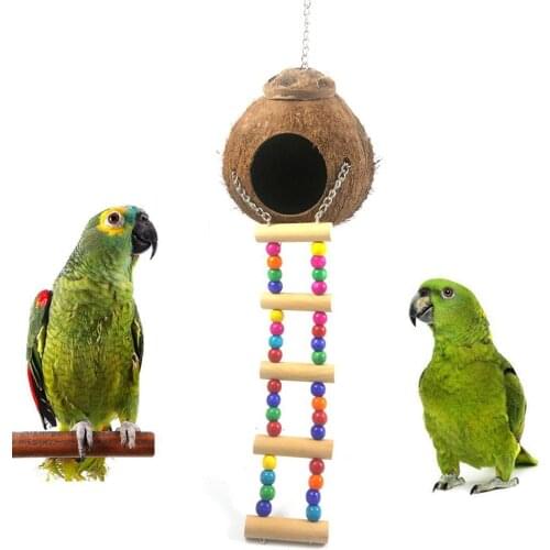 Bird Nest Warm Anti-bite Bird Nest Pet Parrot Coconut Shell Bird Hanging Climbing Ladder Nest House Hut Cage Feeder