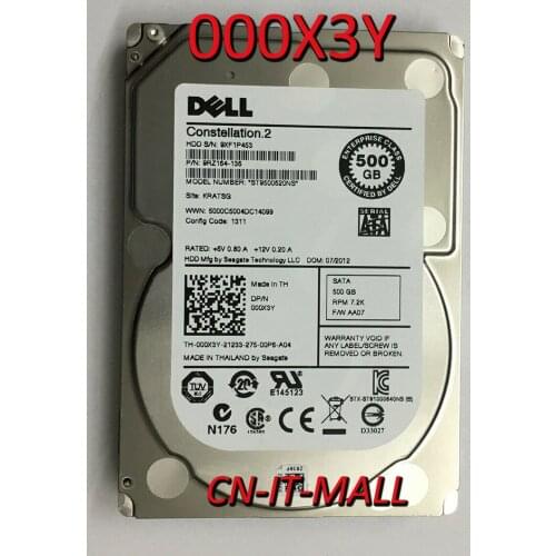 Pulled 000X3Y 00X3Y ST9500620NS 500GB 7200 RPM 64MB Cache SATA 6.0Gb/s 2.5" Enterprise Internal Hard Drive