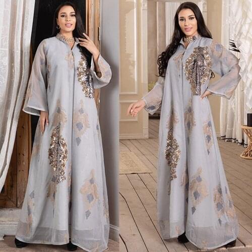 Luxury Muslim Women Abaya Sequins Party Evening Kaftan Arabic Islamic Long Dress Dubai Turley Middle East Ramadan Eid Maxi Robe