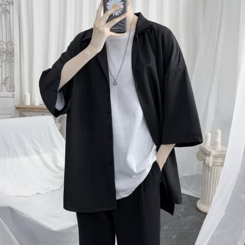 Shirts Mens Summer Solid Color In The Sleeve Plain Loose Fitting Streetwear Hawaiian Tidal Current Youth Surprise Price Best