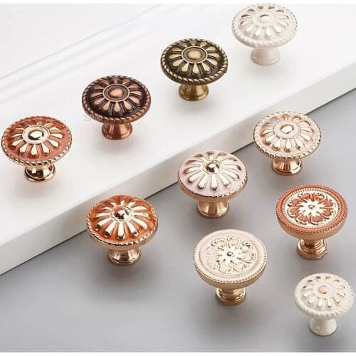 Retro Red Bronze Kitchen Cabinet Knobs Cupboard Door Zinc Alloy Handles Vintage Wardrobe Furniture Handle Desk Drawer Pulls