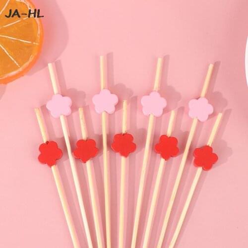 Handmade Toothpicks Picnic Party Supplies Decoration Disposable Bamboo picks Food Fruit Cocktail Pink/Red