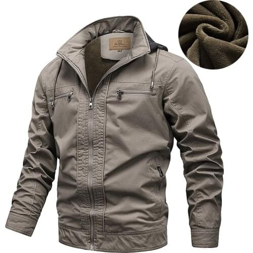 Keep Warm Fleece Jackets Men with Hood Casual Male Autumn Coats Military Bomber Jacket Men Multi Pockets US Army Jacket 3XL