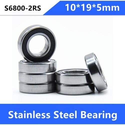 20pcs/lot ABEC-5 S6800-2RS S6800RS Bearing Stainless Steel 10x19x5 mm Deep Groove Ball Bearing 10*19*5 6800-2RS 6800RS 6800